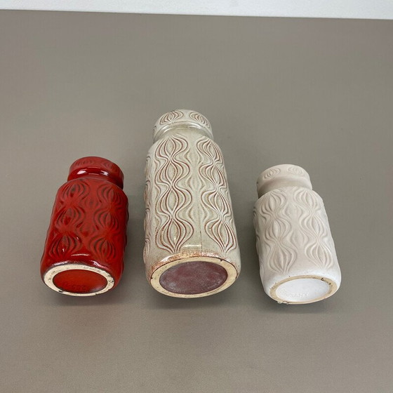 Image 1 of Set of 3 vintage 285 lava ceramic vases for Scheurich, Germany 1970s