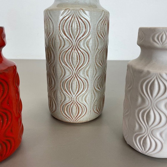 Image 1 of Set of 3 vintage 285 lava ceramic vases for Scheurich, Germany 1970s