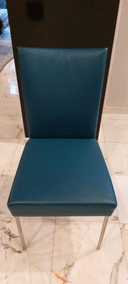 8X Bert Plantagie Dining Room Chairs (Leather, Petrol)