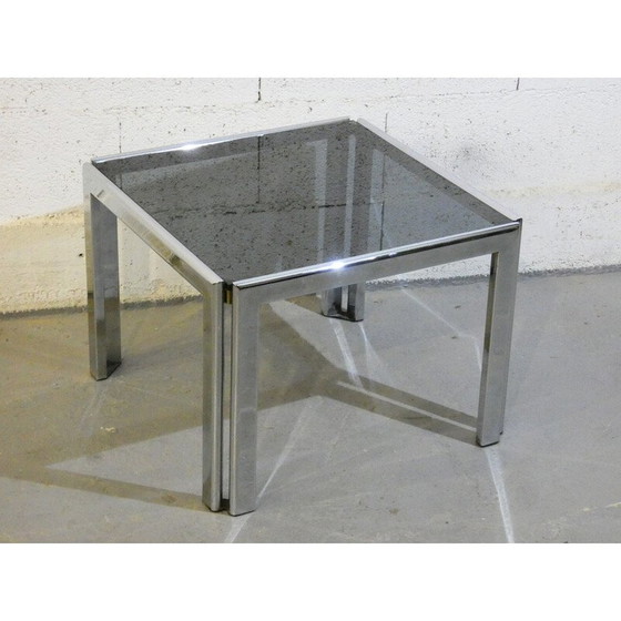 Image 1 of Vintage coffee table in chrome steel and tinted glass, Italy 1970
