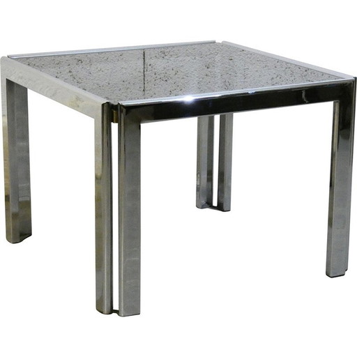 Vintage coffee table in chrome steel and tinted glass, Italy 1970