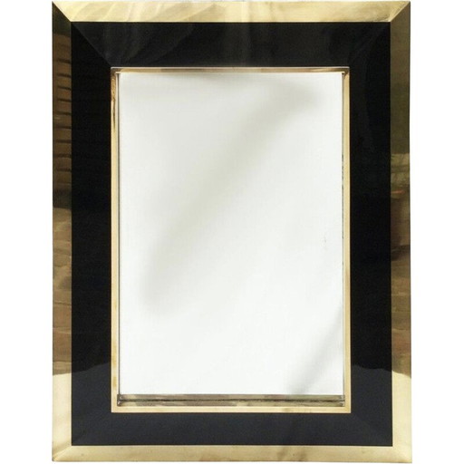 Specchio vintage in ottone laccato nero e bronzo di Philippe Jean, 1960