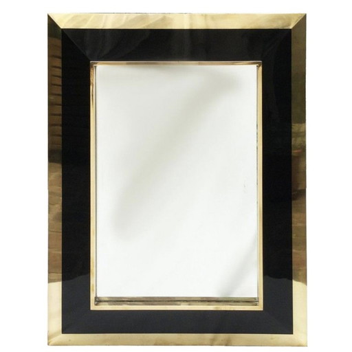 Specchio vintage in ottone laccato nero e bronzo di Philippe Jean, 1960