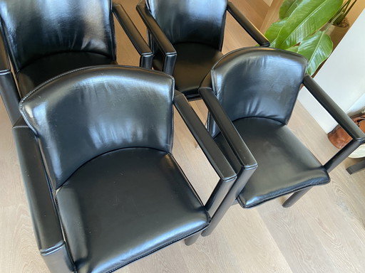 4X Leolux Cachucha Black Leather Dining Chair