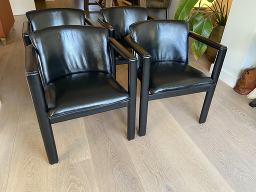 4X Leolux Cachucha Black Leather Dining Chair