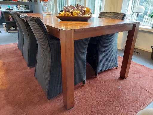 Cherry Dining Table, Six Chairs Vincent Sheppard Lloyd Loom