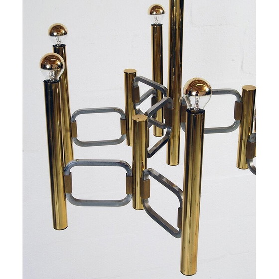 Image 1 of Vintage chandelier in polished brass and chrome by Gaetano Sciolari, Italy 1970
