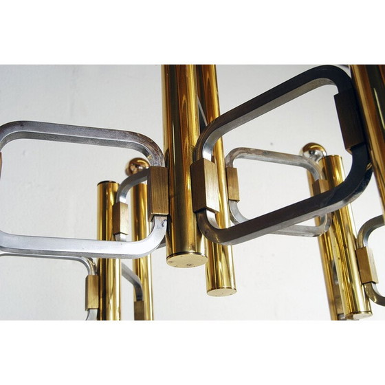 Image 1 of Vintage chandelier in polished brass and chrome by Gaetano Sciolari, Italy 1970