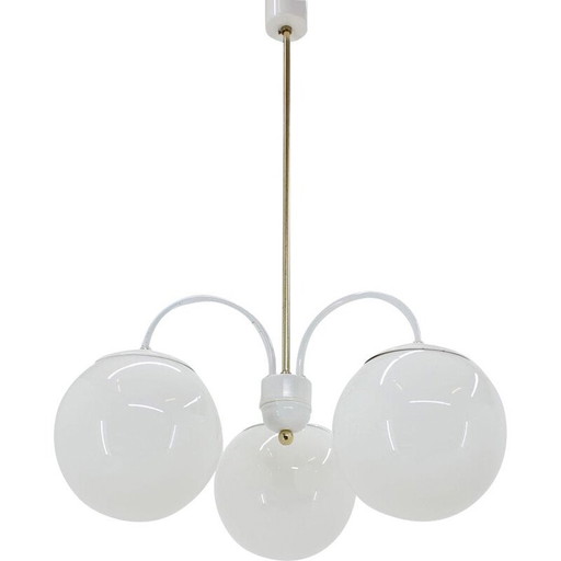 Vintage white metal and glass chandelier by Kamenický Šenov, Czechoslovakia 1970