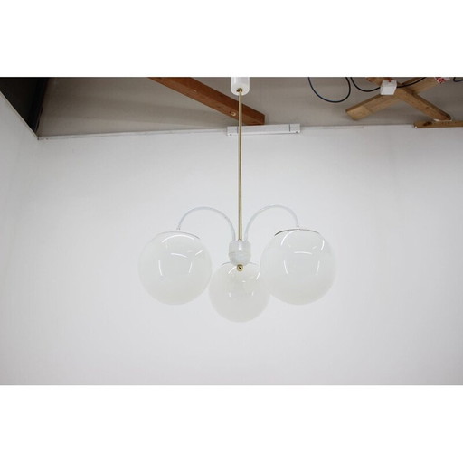 Vintage white metal and glass chandelier by Kamenický Šenov, Czechoslovakia 1970