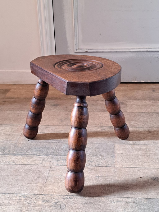 Turned Wood Tripod Stool