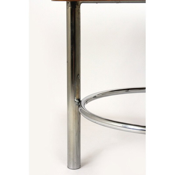 Image 1 of Vintage Bauhaus walnut and chrome round table by Robert Slezak, 1930s