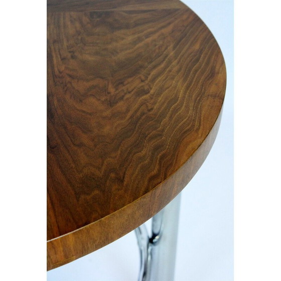Image 1 of Vintage Bauhaus walnut and chrome round table by Robert Slezak, 1930s
