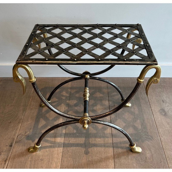 Image 1 of Vintage Curule stool in steel and brass, 1940
