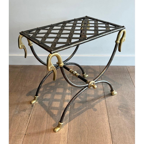 Image 1 of Vintage Curule stool in steel and brass, 1940