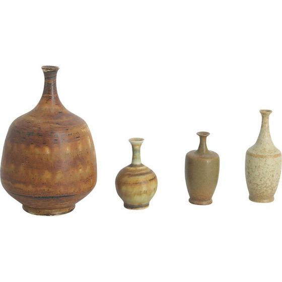 Image 1 of Set of 4 vintage brown stoneware collectible vases by Gunnar Borg for Höganäs Ceramics, Sweden 1960