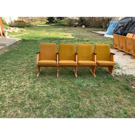 Image 1 of Vintage Hungarian cinema bench with 4 seats in ochre, 1950