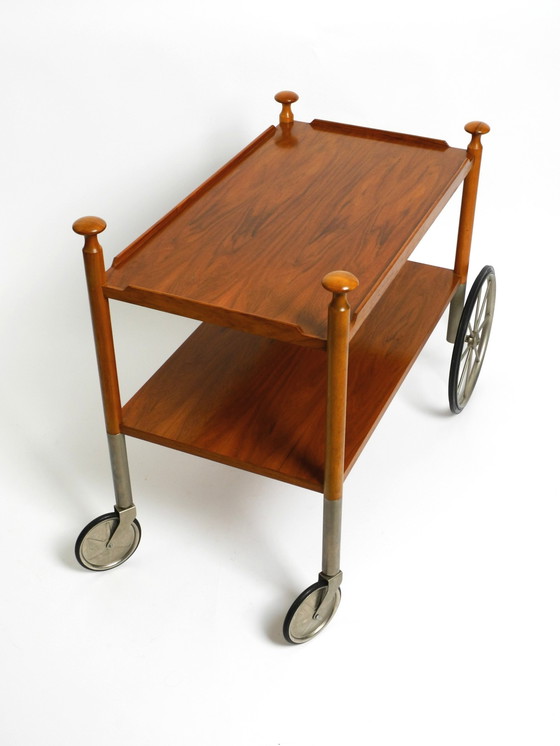 Image 1 of Very Rare Beautiful Mid Century Modern Bar Cart Made Of Walnut By Wilhelm Renz