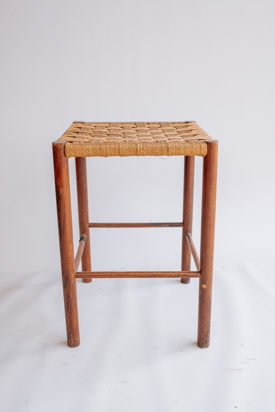 Image 1 of Vintage wooden stool with braided seat