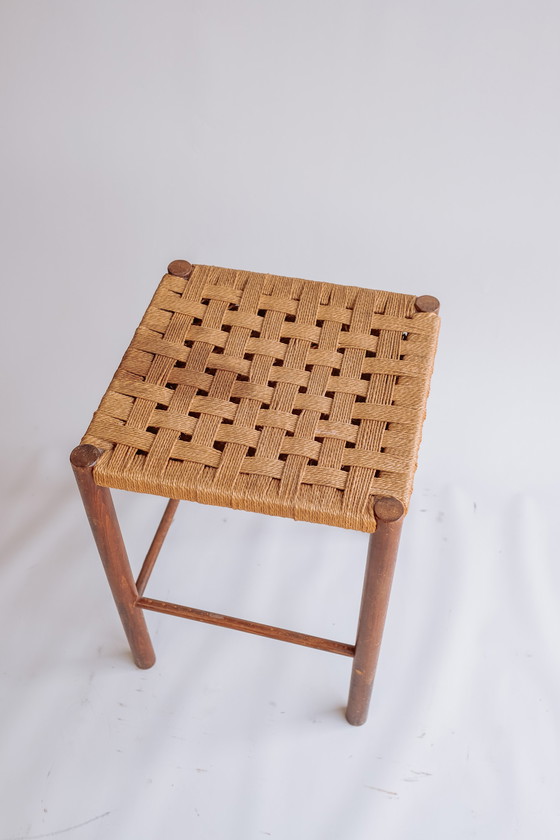 Image 1 of Vintage wooden stool with braided seat