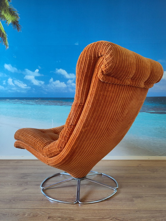 Image 1 of Armchair orange rib velvet