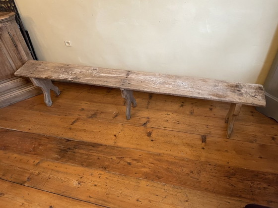 Image 1 of Long Bench Church Pew French Antique 209 Cm. Chestnut