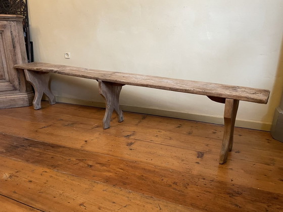 Image 1 of Long Bench Church Pew French Antique 209 Cm. Chestnut