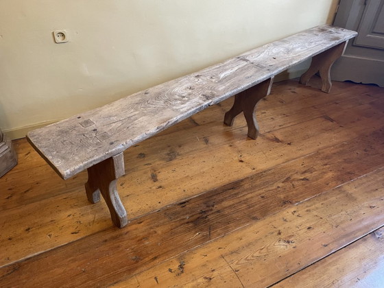 Image 1 of Long Bench Church Pew French Antique 209 Cm. Chestnut