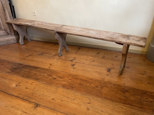 Long Bench Church Pew French Antique 209 Cm. Chestnut