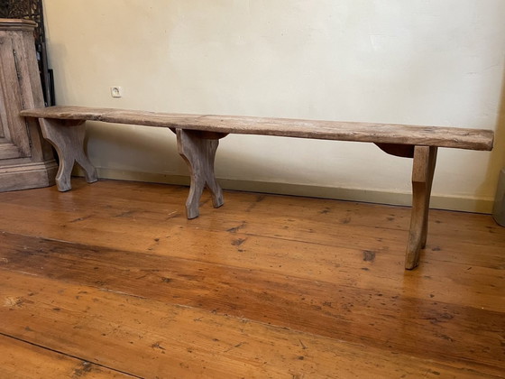 Image 1 of Long Bench Church Pew French Antique 209 Cm. Chestnut