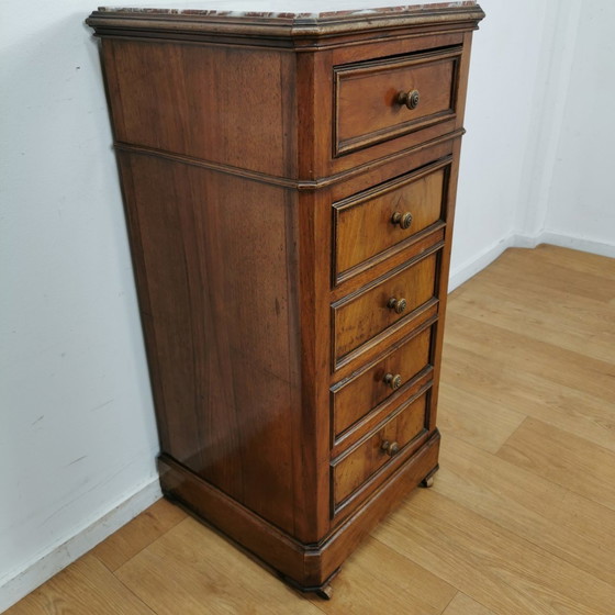 Image 1 of Antique Vintage Nightstand Sideboard With Marble Top