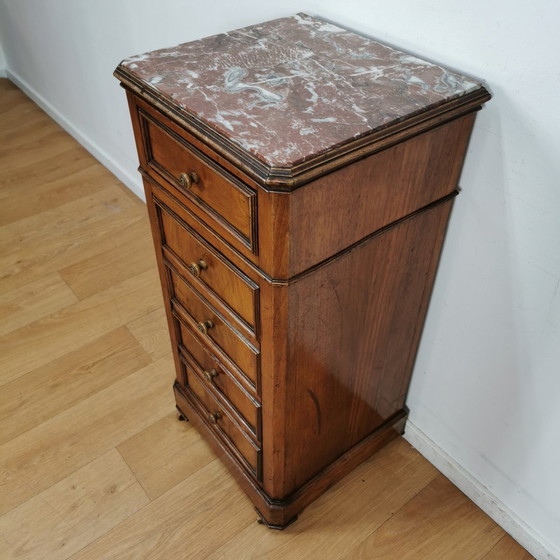 Image 1 of Antique Vintage Nightstand Sideboard With Marble Top