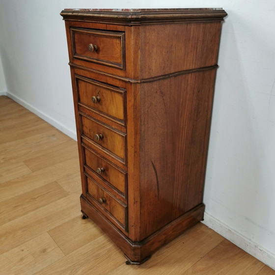 Image 1 of Antique Vintage Nightstand Sideboard With Marble Top