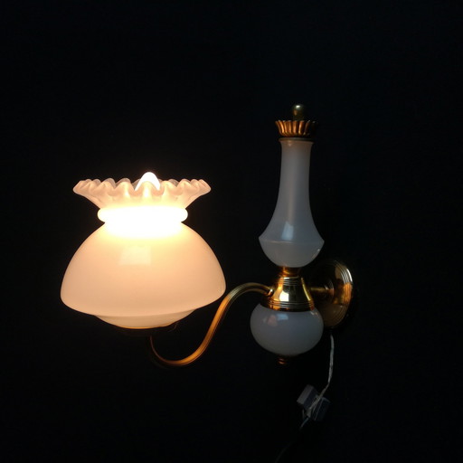 2 Gold Metal And Milky Glass Gooseneck Wall Lights