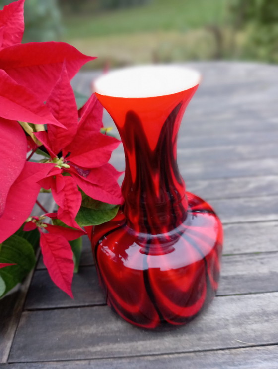 Image 1 of Vase Opaline Soufflé Marbled Red/Black Italy Empoli, Pop Art,1970