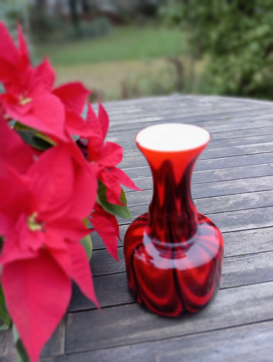 Image 1 of Vase Opaline Soufflé Marbled Red/Black Italy Empoli, Pop Art,1970