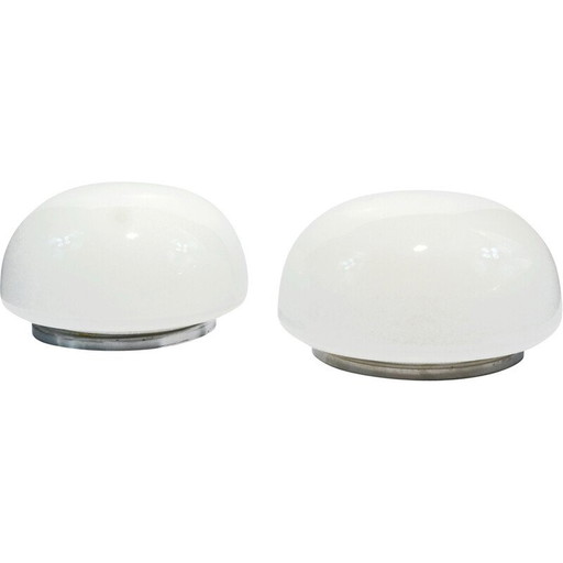 Pair of vintage milky glass ceiling lamp for Polam, Poland 1970