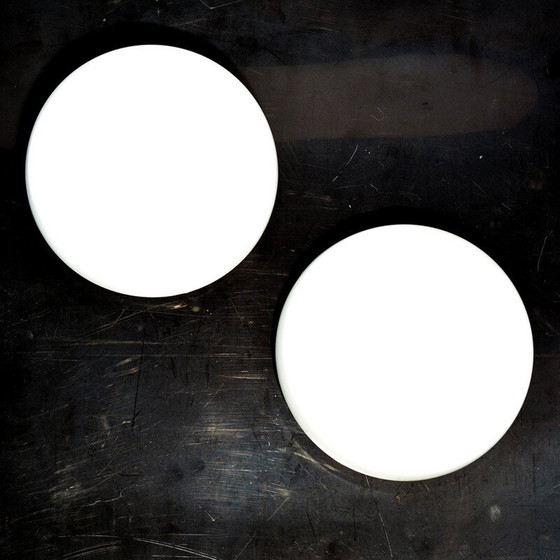 Image 1 of Coppia di lampade da soffitto vintage in vetro lattiginoso per Polam, Polonia 1970