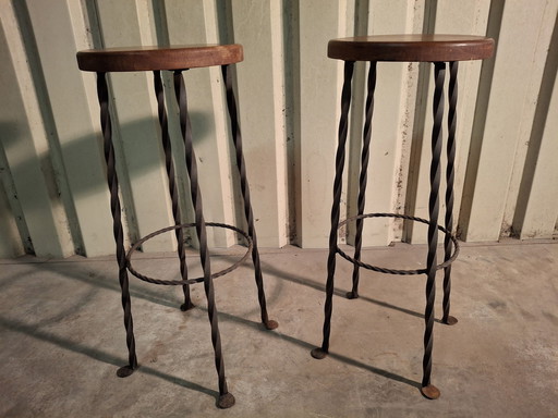 2× Barstool Brutalist Stool Wrought Iron Industrial