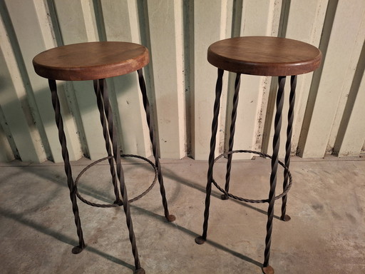 2× Barstool Brutalist Stool Wrought Iron Industrial