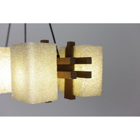 Image 1 of Lampada a sospensione vintage in legno e resina di granito, 1950