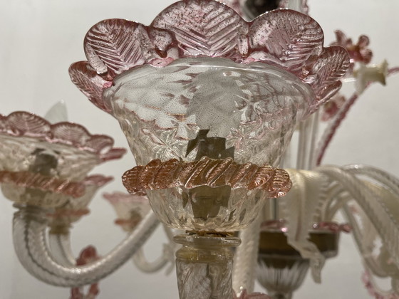 Image 1 of Large Venetian Pink Mouth Blown Glass Chandelier 1960’S