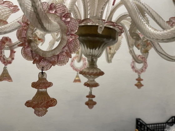 Image 1 of Large Venetian Pink Mouth Blown Glass Chandelier 1960’S