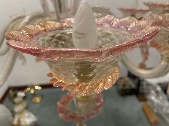 Image 1 of Large Venetian Pink Mouth Blown Glass Chandelier 1960’S