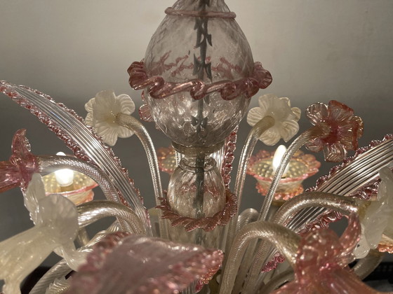 Image 1 of Large Venetian Pink Mouth Blown Glass Chandelier 1960’S