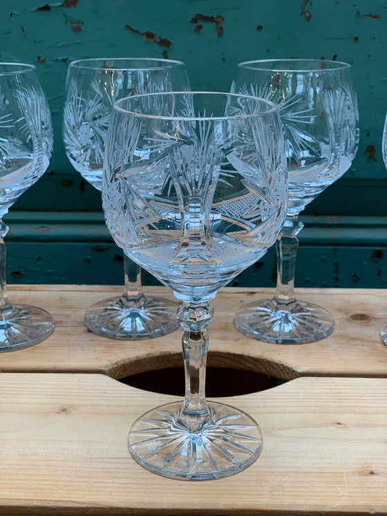 Image 1 of 5x hand-blown deep cut crystal wine glasses