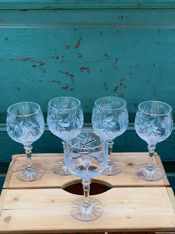 Image 1 of 5x hand-blown deep cut crystal wine glasses