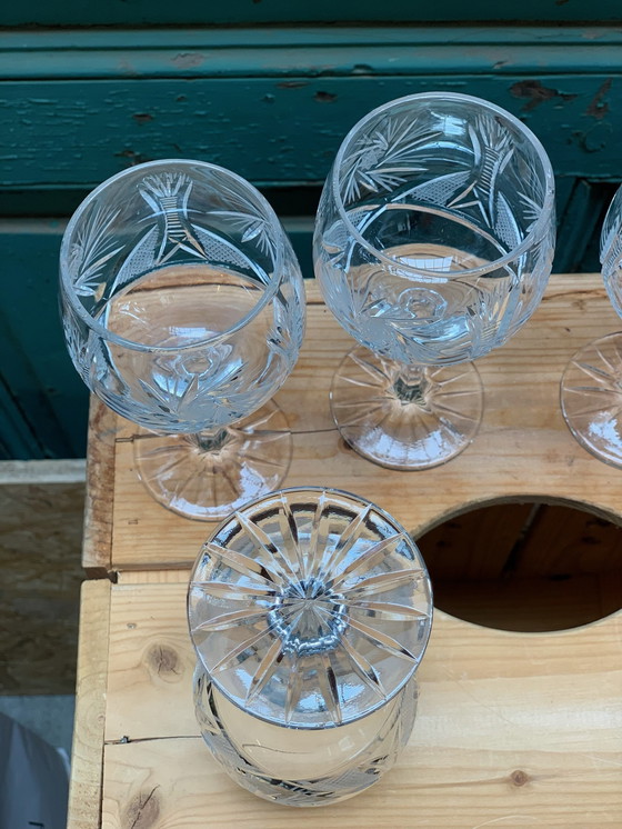 Image 1 of 5x hand-blown deep cut crystal wine glasses