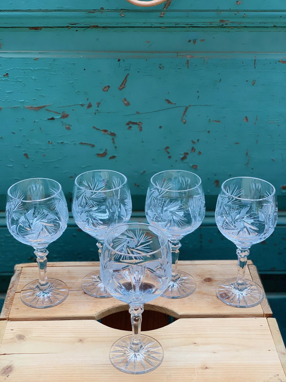 Image 1 of 5x hand-blown deep cut crystal wine glasses