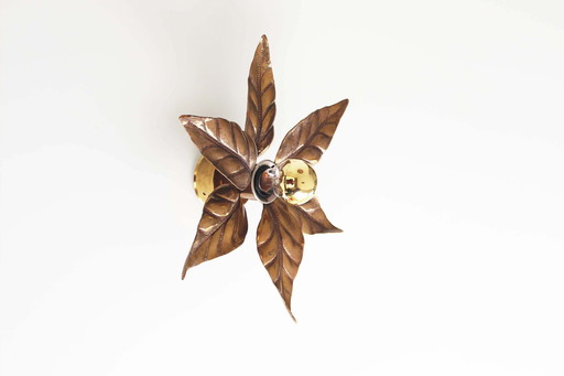 1X Vintage Hollywood Regency Brass Flower Wall Light 